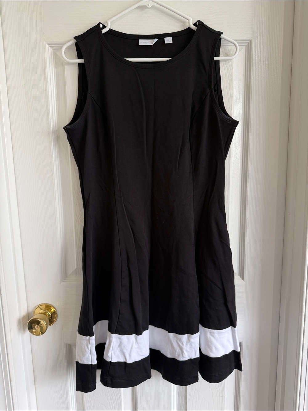 NWOT New York & Company Black Mini Dress with White Hem Bands